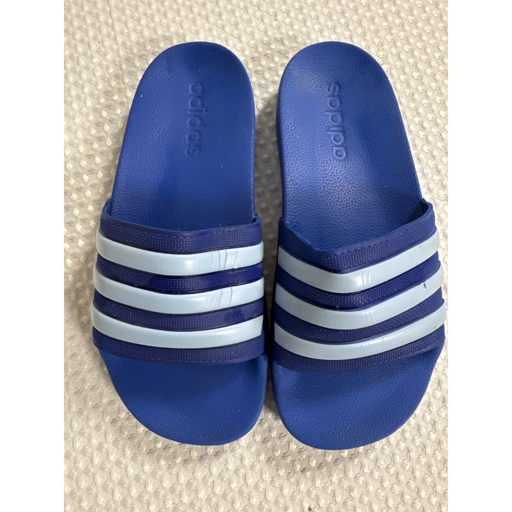 Adidas Slides Kids 2 Adilette Blue Striped EUC